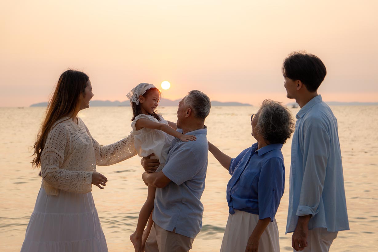 Family on beach